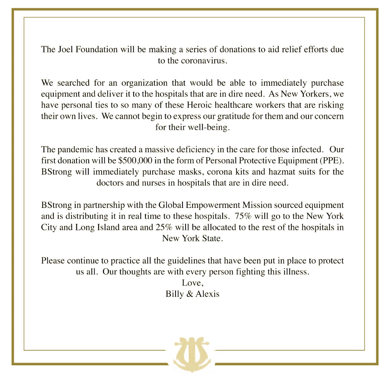 The Joel Foundation To Make Series Of Donations To Aid Relief Efforts Due To The Coronavirus