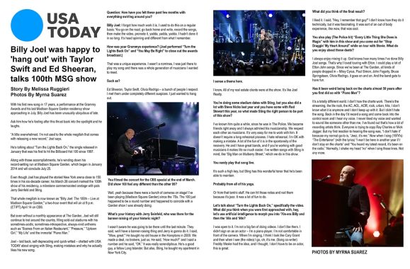 Billy Joel Interview In USA Today