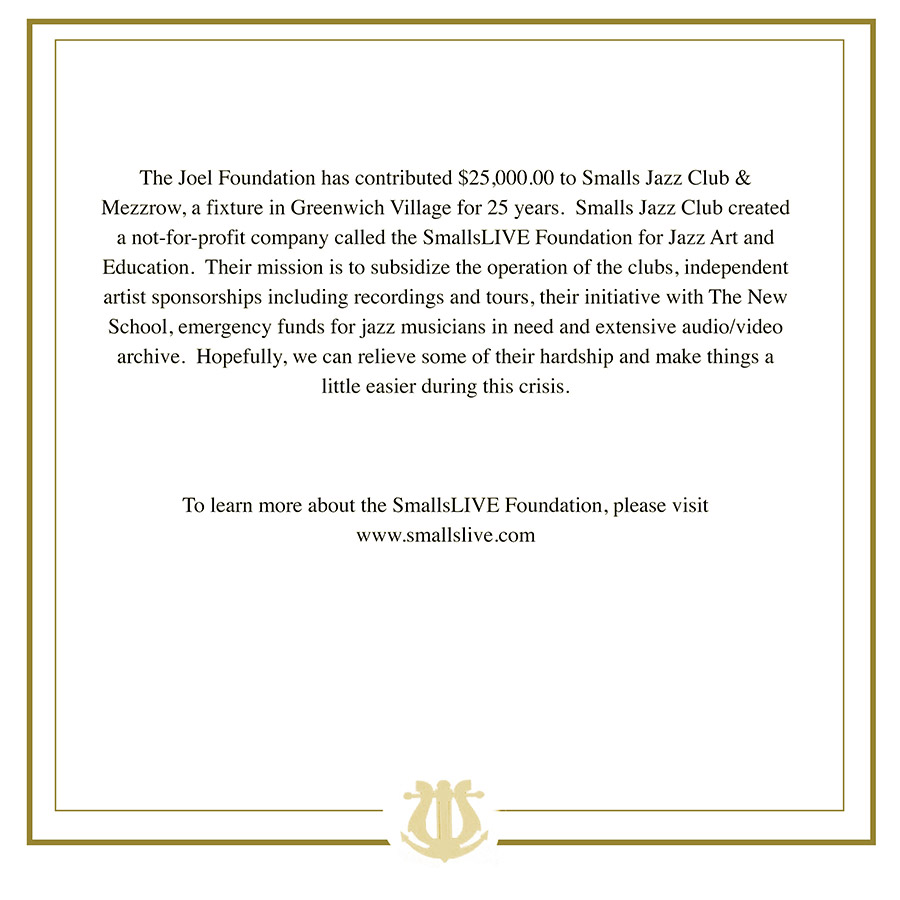 The Joel Foundation Contributes $25K To Smalls Jazz Club & Mezzrow